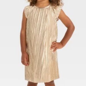 Oshkosh Gold Metallic Pleated Flutter Sleeve Party Holiday Dress | Size 2T